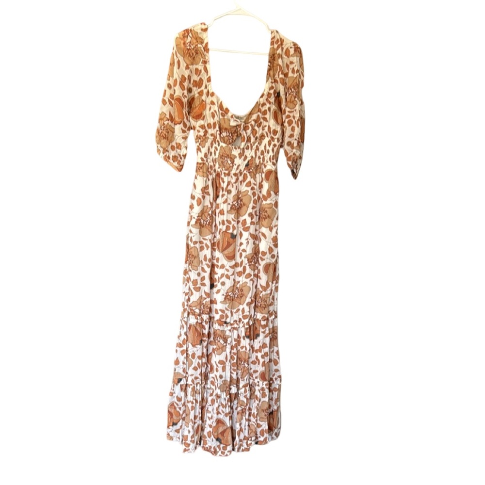 Anthropologie Floral Tan Maxi Dress